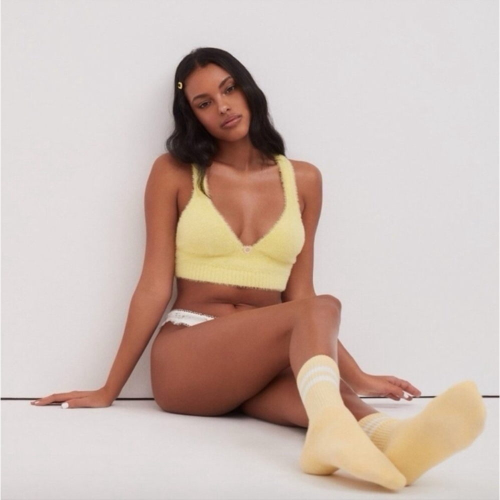 For Love & Lemons Crop‎ Top Women’s Size XXS Yellow Fuzzy Sleeveless Racer Back